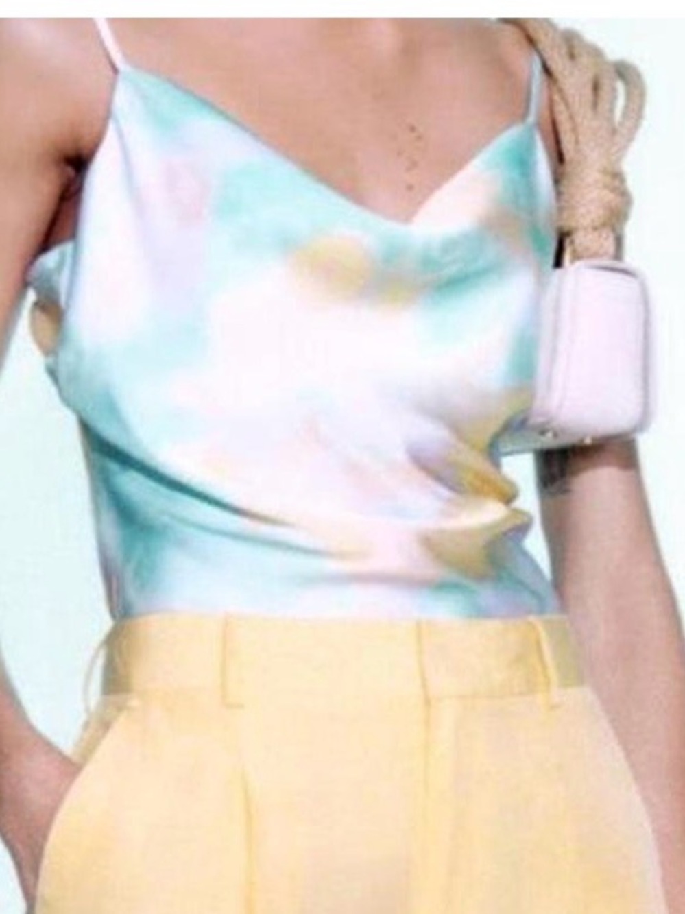 Zara Pastel Aqua and Yellow Satin Cowl Neck Camisole Size 10